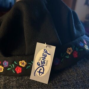 Disney Store Infant Hat Beanie Fleece Blck Mickey Mouse Floral Embroidery 12-24m